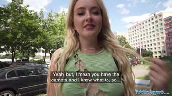 A wonderful blonde adult actress gets paid to have romp with different dudes on the street.