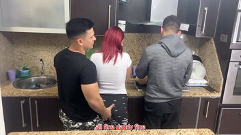 Hotwife husband watches as his friend gropes his wifey in the kitchen